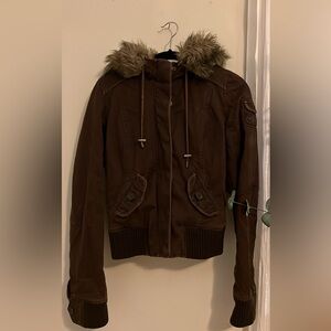 Abercrombie & Fitch Brown Bomber Jacket with Fur Trim